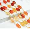 Natural Shaded Carnelian Smooth Oval Beads Gold Plated Link Chain Length is 14 Inches and Size 8-9mm approx.